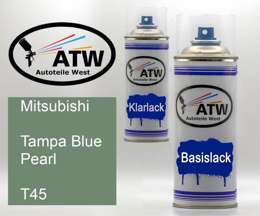 Mitsubishi, Tampa Blue Pearl, T45: 400ml Sprühdose + 400ml Klarlack - Set, von ATW Autoteile West.